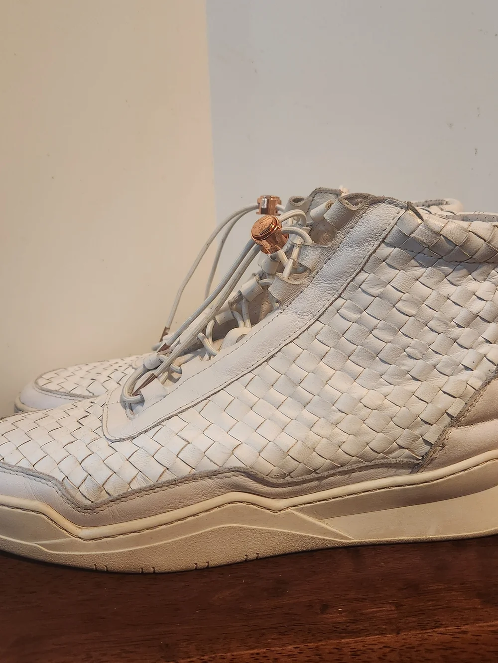 Filling Pieces High Top Luxury White Woven Leather Shoes Men’s US 10 EU 43